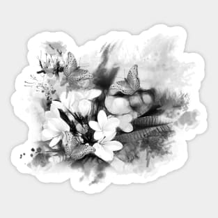 butterflies and Frangipani in black and white Sticker